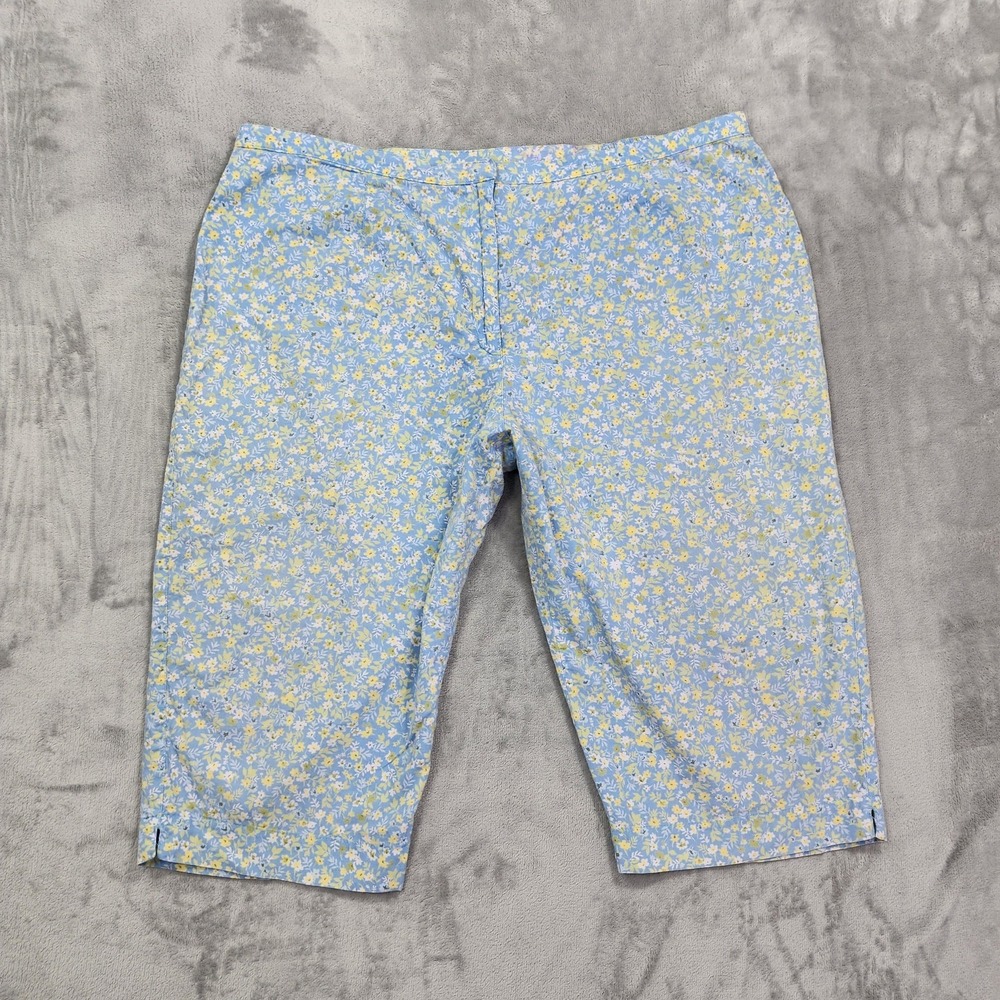 Vintage Liz Claiborne Pants Womens 22P PETITE Blue Floral Capri Cotton Casual